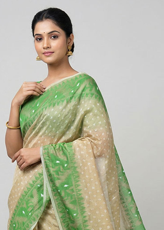 White Jamdani Cotton Saree Without Blouse Piece