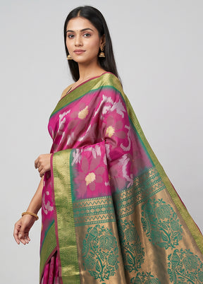 Blue Dupion Silk Saree With Blouse Piece