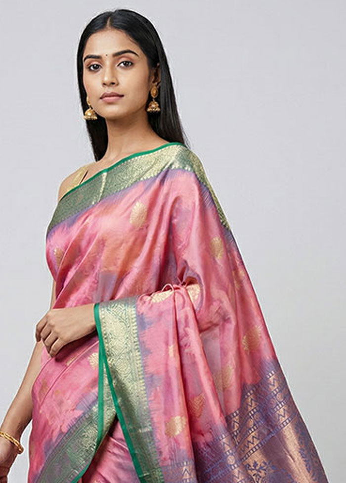 Pink Dupion Silk Saree With Blouse Piece