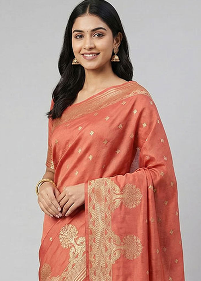 Orange Dupion Silk Saree With Blouse Piece
