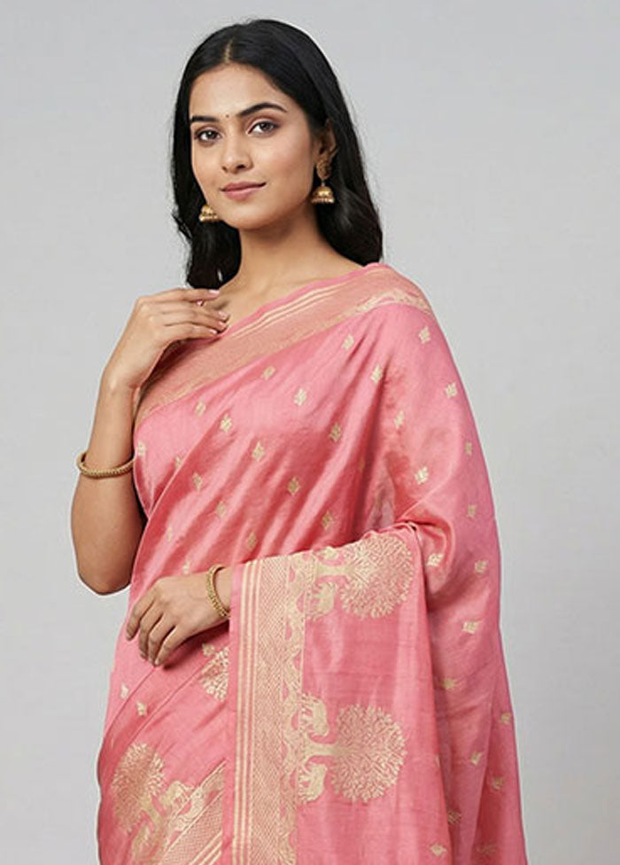 Pink Dupion Silk Saree With Blouse Piece