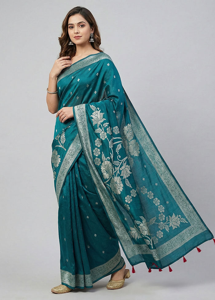 Green Dupion Silk Saree With Blouse Piece