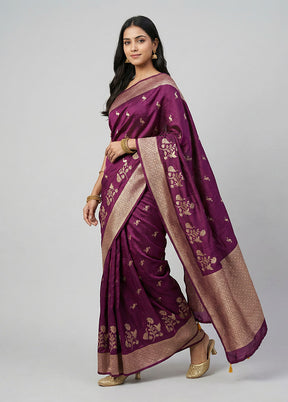 Purple Dupion Silk Saree With Blouse Piece