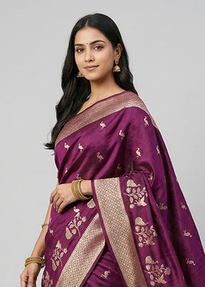 Purple Dupion Silk Saree With Blouse Piece