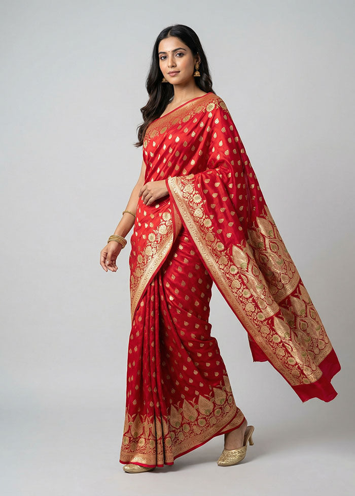 Pink Banarasi Silk Saree With Blouse Piece