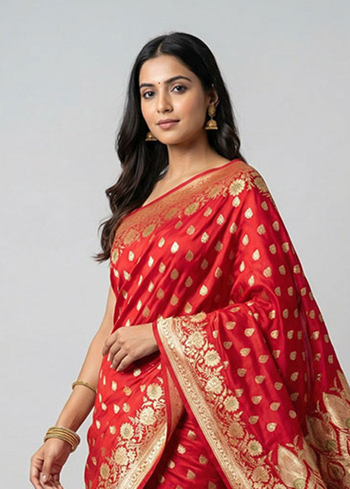 Pink Banarasi Silk Saree With Blouse Piece
