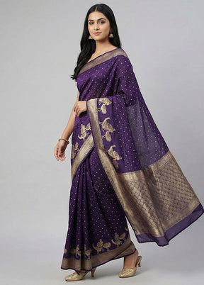 Purple Dupion Silk Saree With Blouse Piece