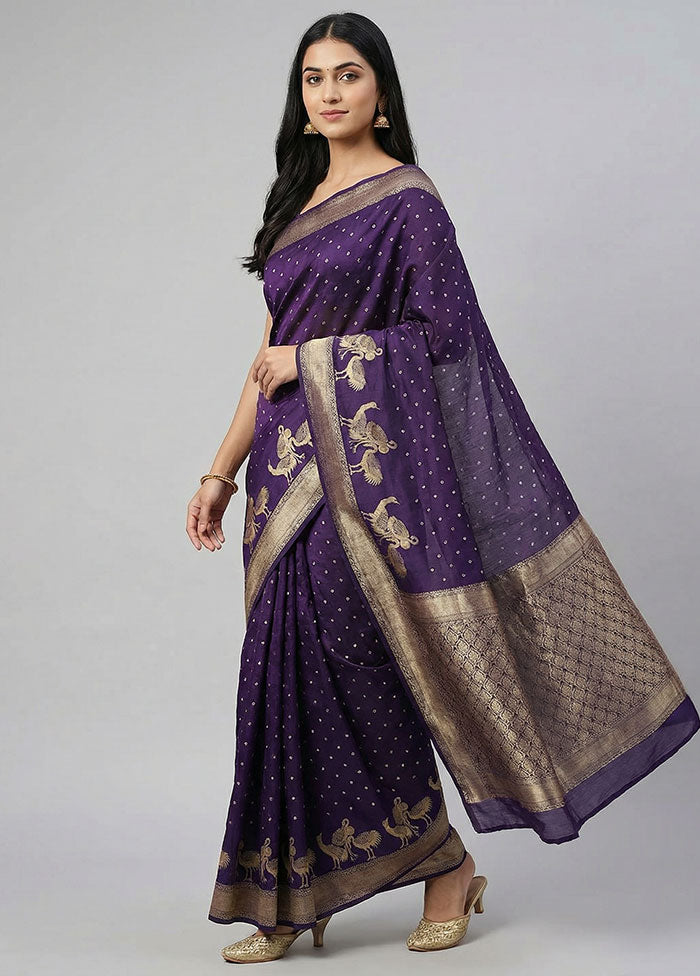 Purple Dupion Silk Saree With Blouse Piece