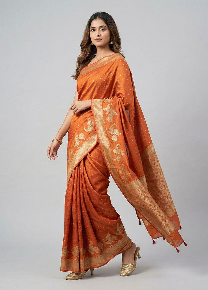 Orange Dupion Silk Saree With Blouse Piece