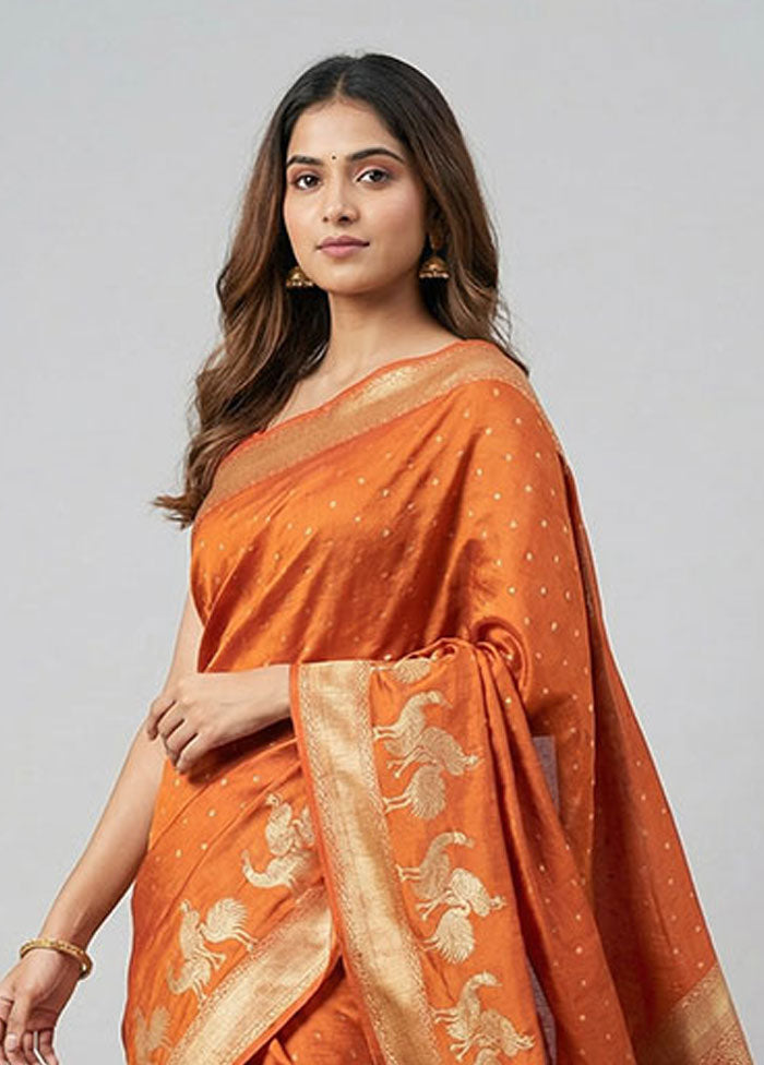 Orange Dupion Silk Saree With Blouse Piece