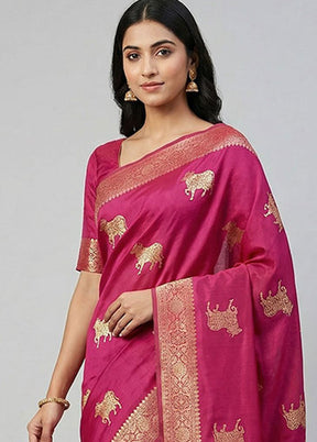 Pink Dupion Silk Saree With Blouse Piece