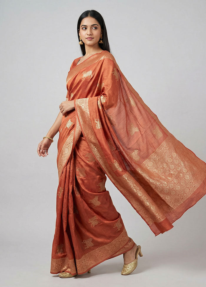 Orange Dupion Silk Saree With Blouse Piece