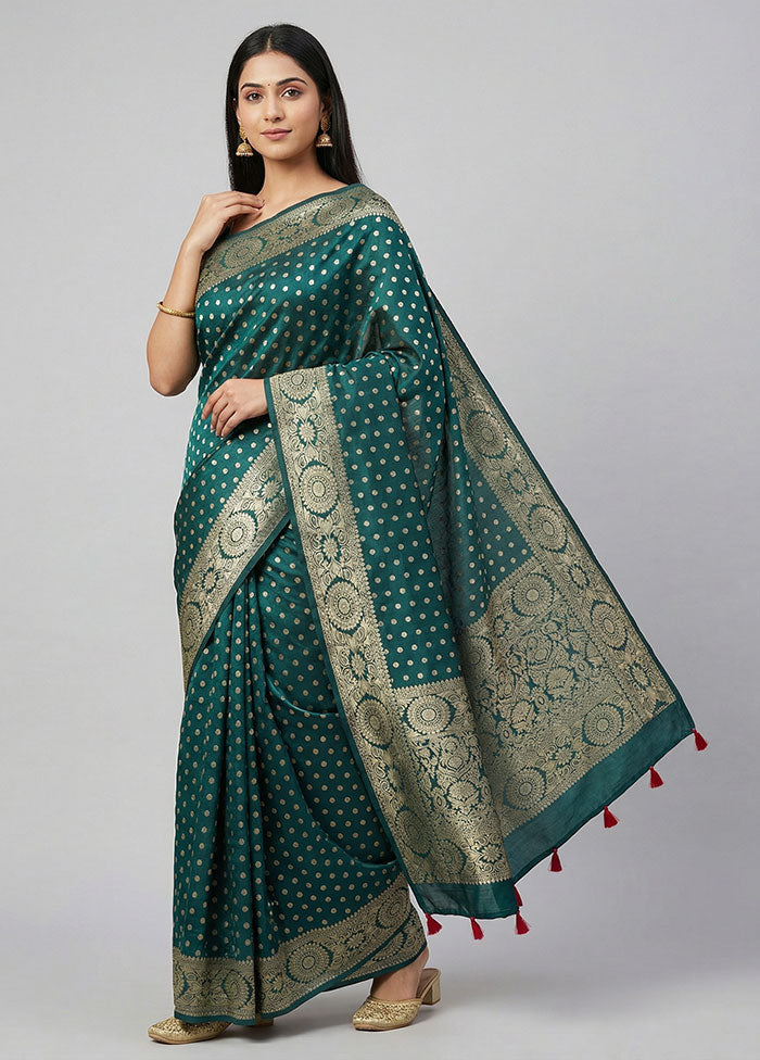 Green Dupion Silk Saree With Blouse Piece