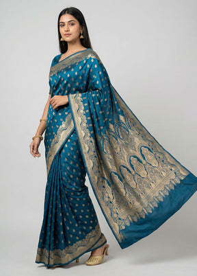 Blue Banarasi Silk Saree With Blouse Piece