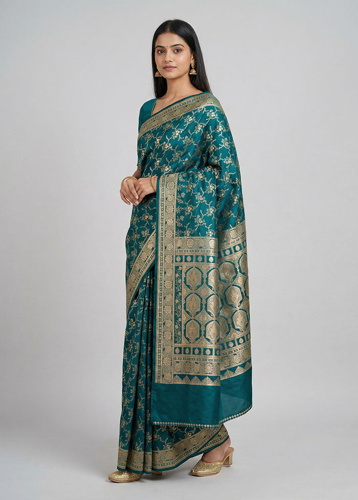 Green Banarasi Silk Saree With Blouse Piece