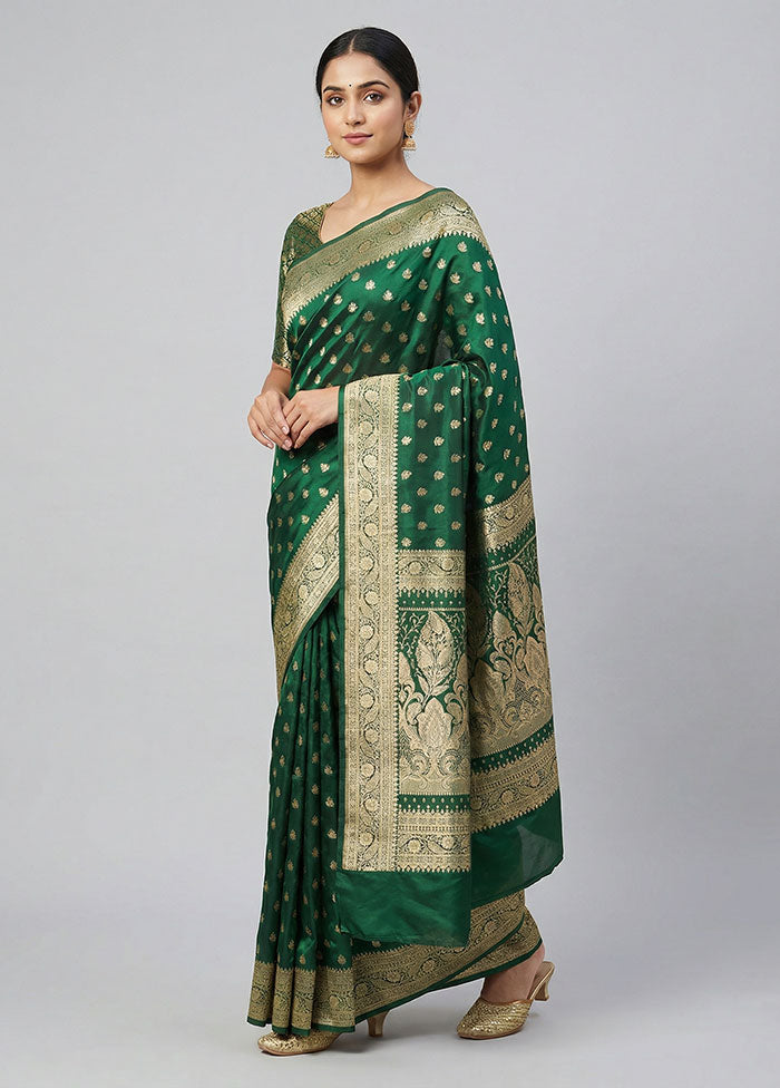 Green Banarasi Silk Saree With Blouse Piece
