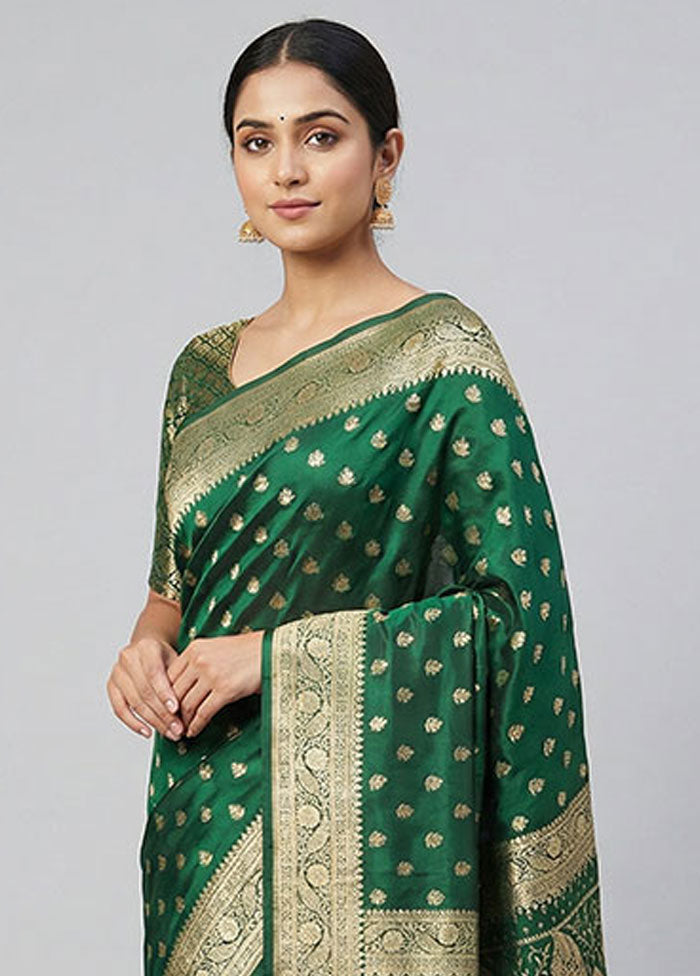 Green Banarasi Silk Saree With Blouse Piece