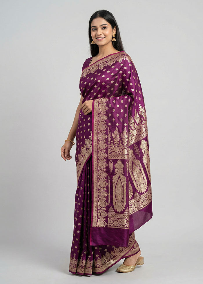 Purple Banarasi Silk Saree With Blouse Piece