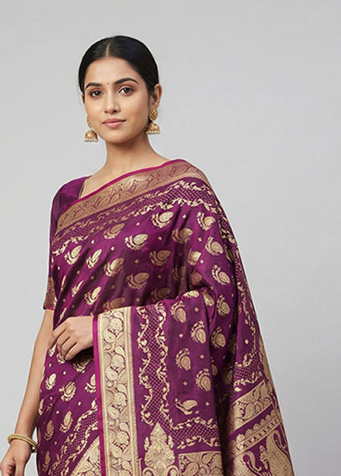 Purple Banarasi Silk Saree With Blouse Piece
