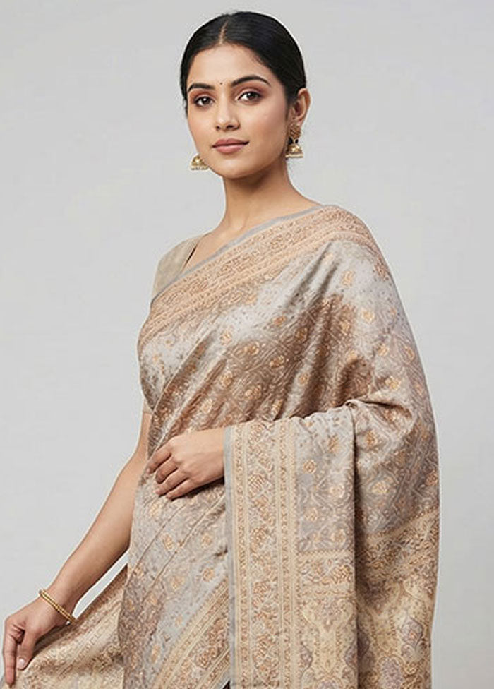 Grey Jamewar Silk Saree With Blouse Piece