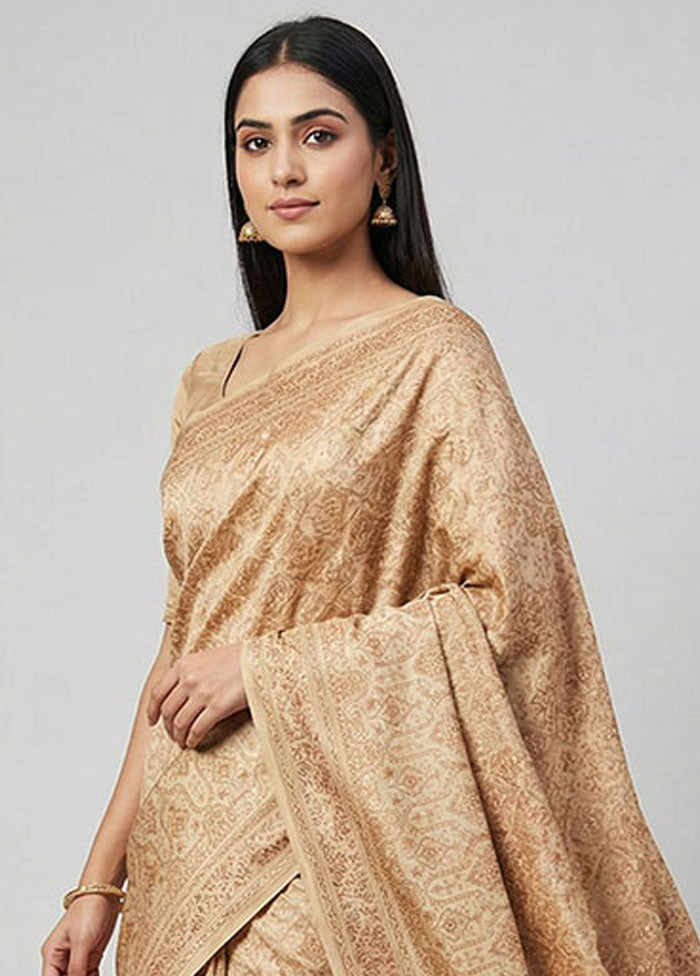 Cream Jamewar Silk Saree With Blouse Piece
