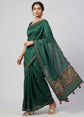 Green Tussar Silk Saree With Blouse Piece