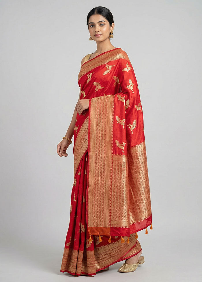 Pink Dupion Silk Saree With Blouse Piece