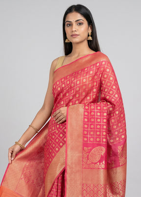 Pink Dupion Silk Saree With Blouse Piece