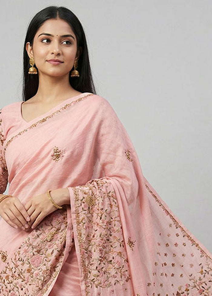Pink Tussar Silk Saree With Blouse Piece