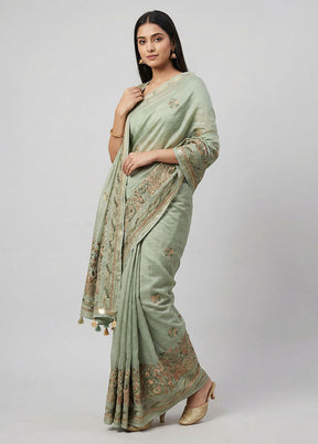 Green Tussar Silk Saree With Blouse Piece