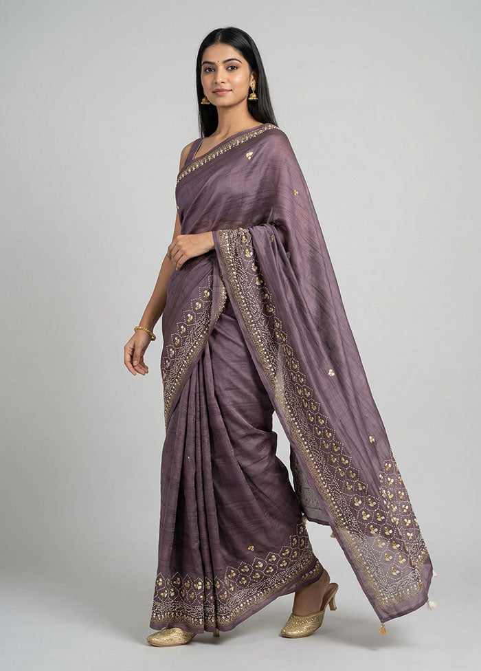 Purple Tussar Silk Saree With Blouse Piece