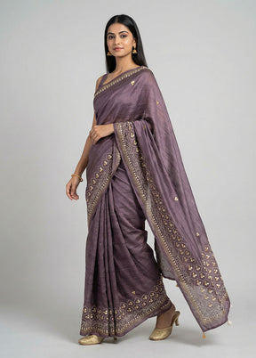 Purple Tussar Silk Saree With Blouse Piece