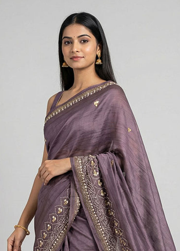 Purple Tussar Silk Saree With Blouse Piece