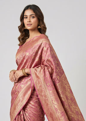 Purple Jamewar Silk Saree With Blouse Piece