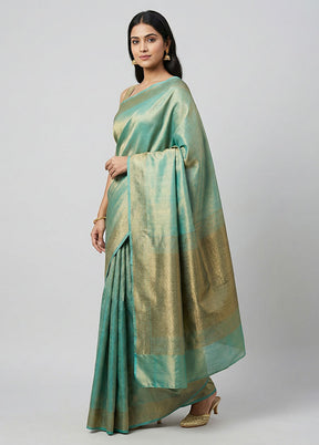 Green Tissue Silk Saree With Blouse Piece