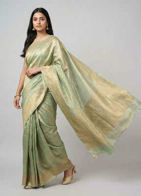 Green Tissue Silk Saree With Blouse Piece