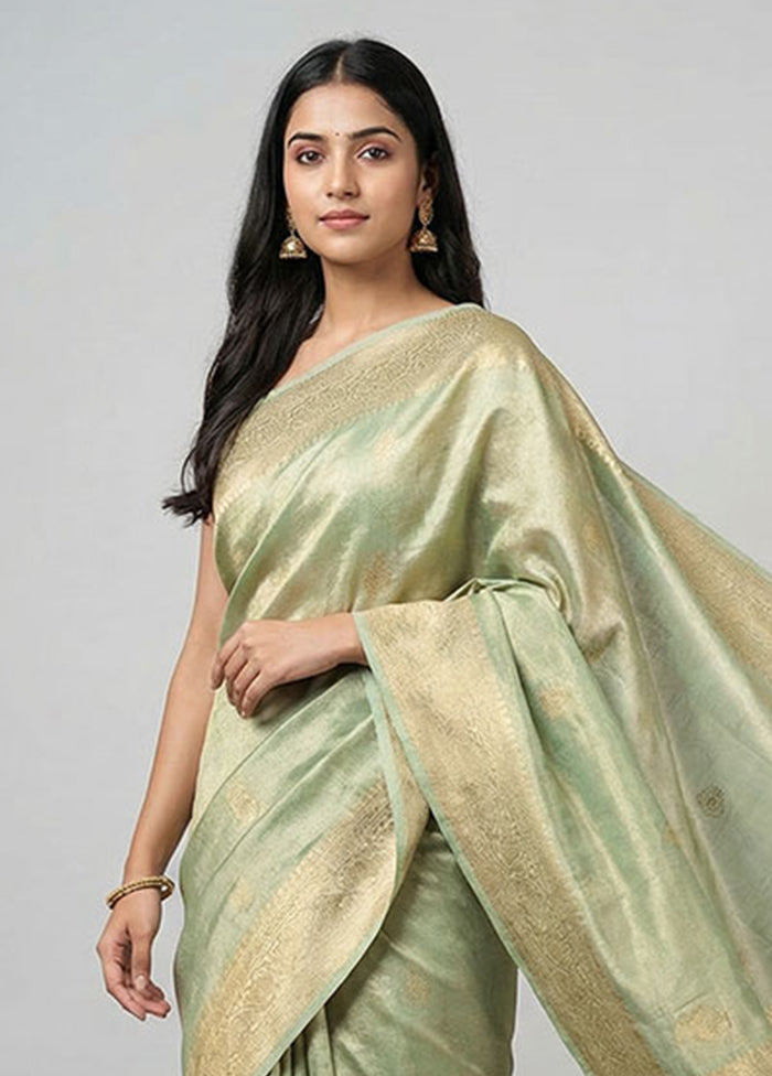 Green Tissue Silk Saree With Blouse Piece