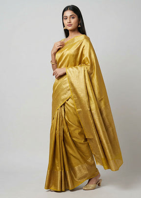 Yellow Tissue Silk Saree With Blouse Piece