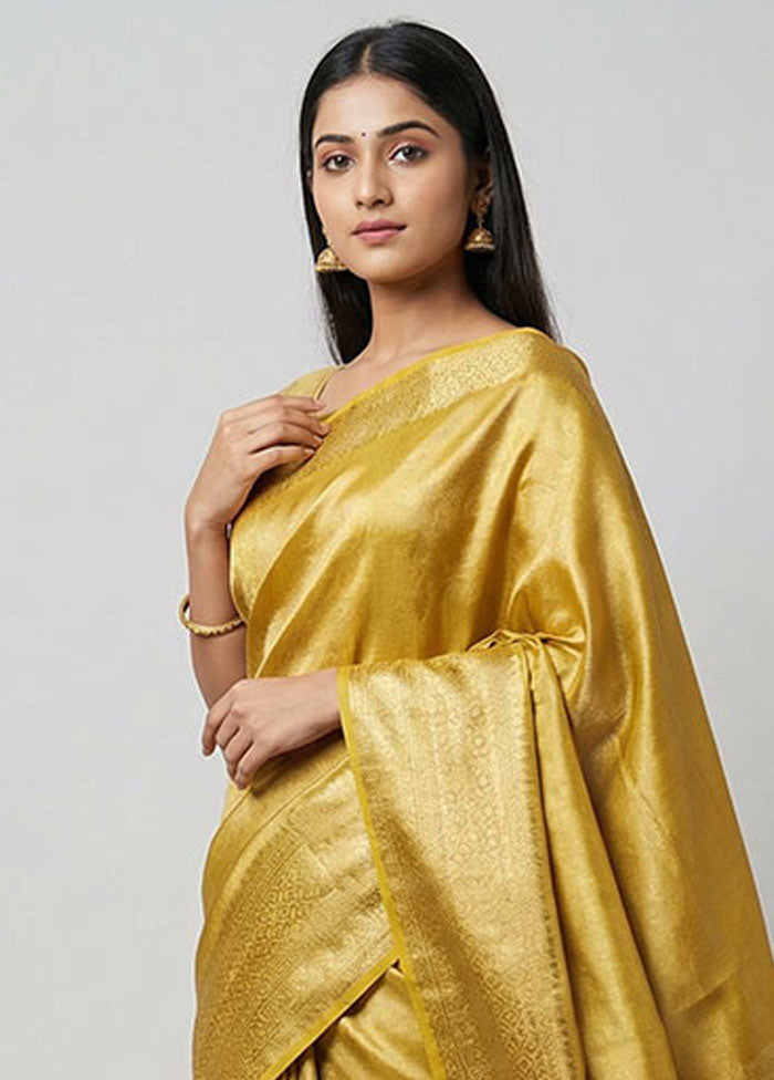 Yellow Tissue Silk Saree With Blouse Piece