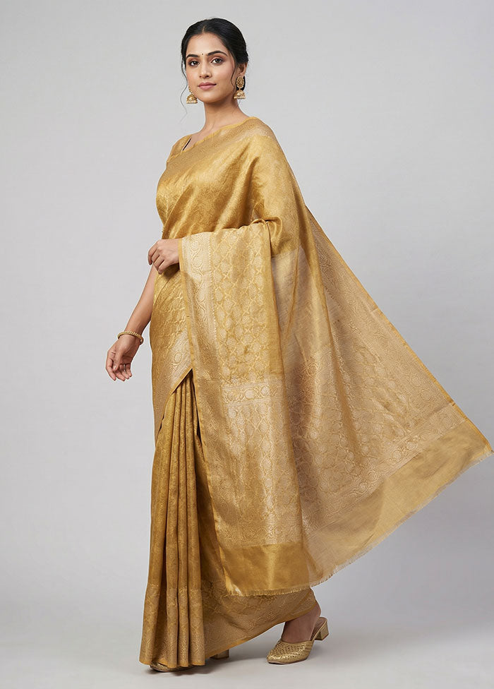 Yellow Tissue Silk Saree With Blouse Piece