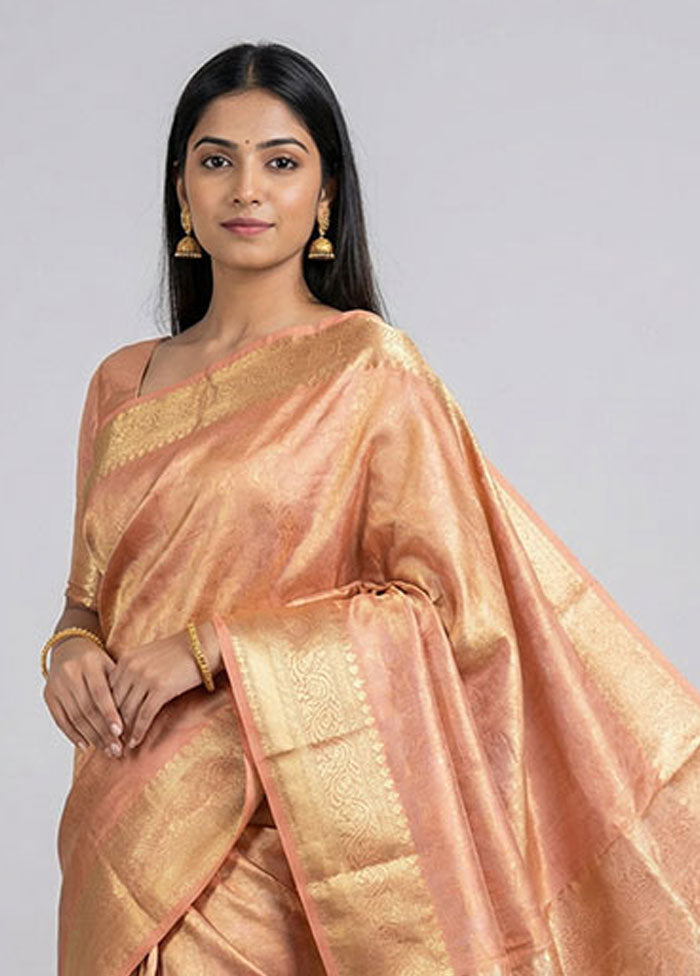 Pink Tissue Silk Saree With Blouse Piece