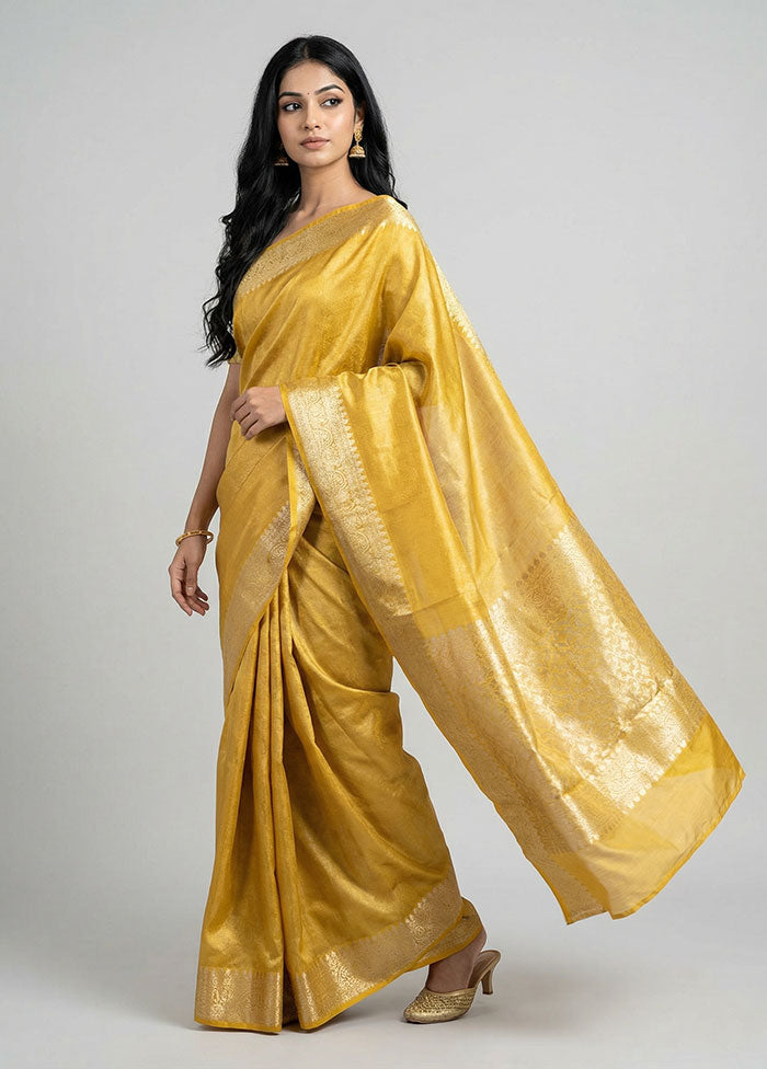 Yellow Tissue Silk Saree With Blouse Piece