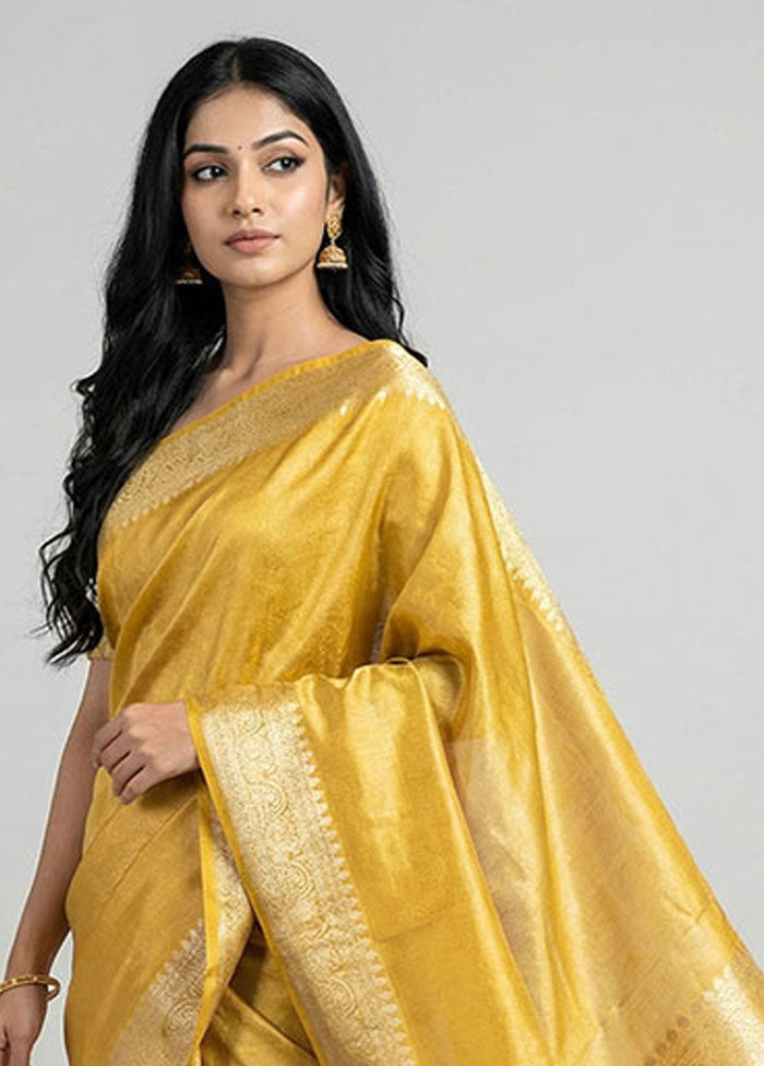 Yellow Tissue Silk Saree With Blouse Piece