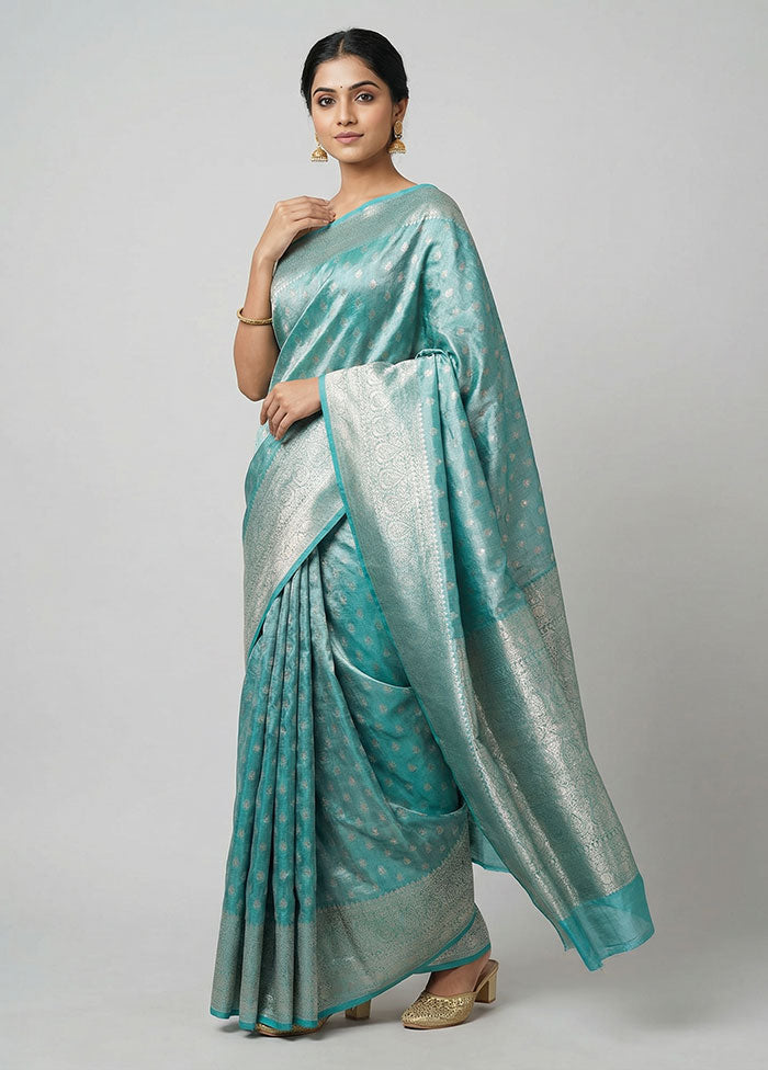 Blue Tissue Silk Saree With Blouse Piece