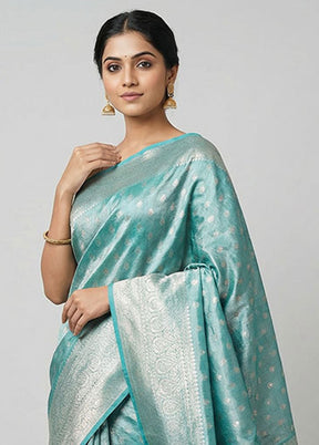 Blue Tissue Silk Saree With Blouse Piece
