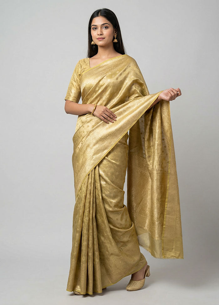Yellow Tissue Silk Saree With Blouse Piece