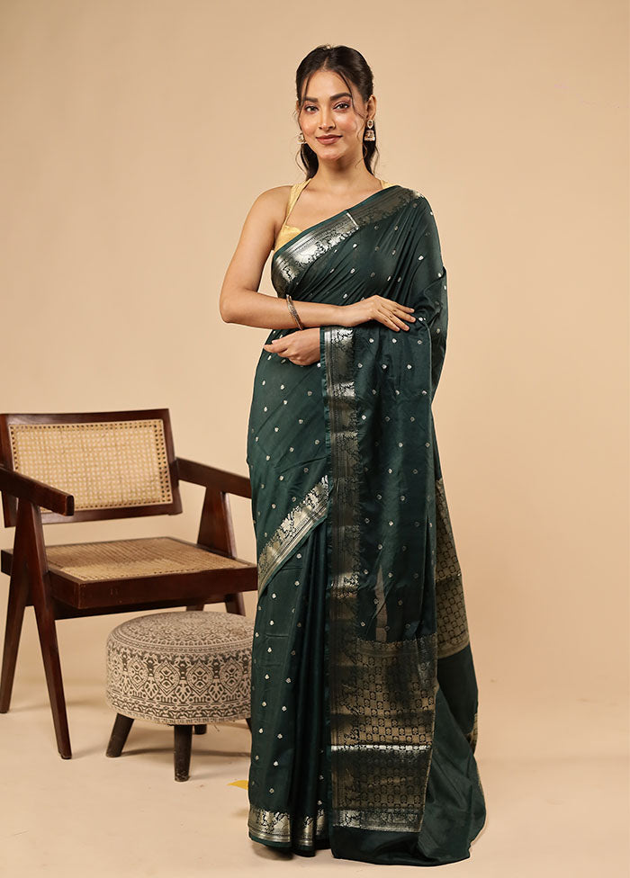 Green Dupion Silk Saree With Blouse Piece