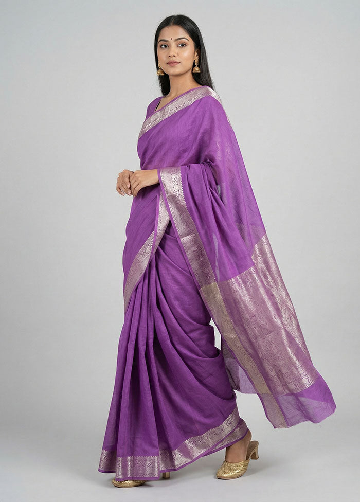 Purple Cotton Saree With Blouse Piece