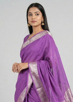 Purple Cotton Saree With Blouse Piece