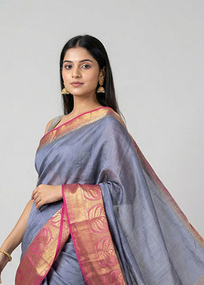 Blue Dupion Silk Saree With Blouse Piece